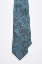 Teal Paisley Tie Set with Tie Bar & Cufflinks